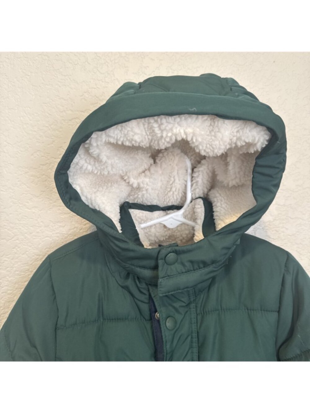 Gap Boys Toddler Puffer Jacket Hooded Olive Green Fleece Lined 2T Sherpa - Picture 3 of 14